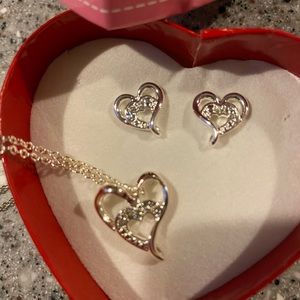 Sterling silver heart necklace with matching earrings